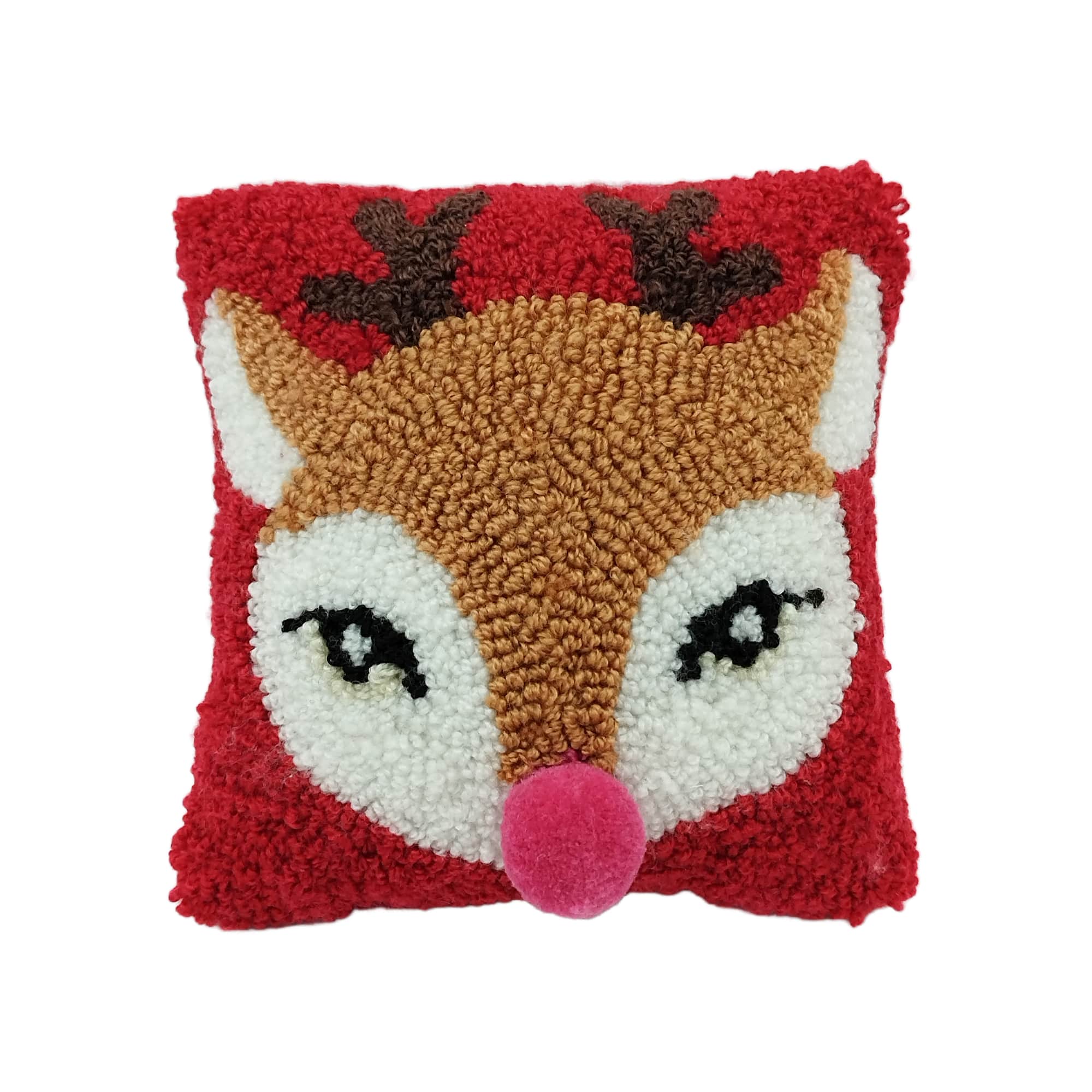 7.5" x 7.5" Reindeer with Pom Pom Nose Pillow by Ashland®